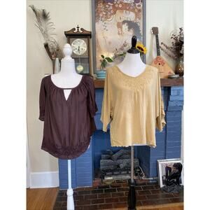 Solitaire S Embroidered Floral Cottage Peasant Blouse Shirt LOT Rayon India READ